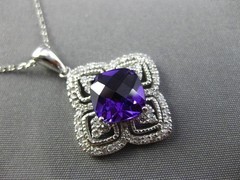 ESTATE 2.46CT DIAMOND & AMETHYST 14K WHITE GOLD SQUARE FILIGREE FLOATING PENDANT