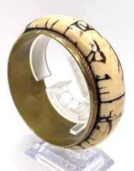 Vintage Brass Tagua Nut Bangle Bracelet 8.5 in