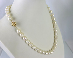 Vintage 14K Cultured Circled Graduated 8.5 ~11.4mm Pearl Strand Necklace 18.5″