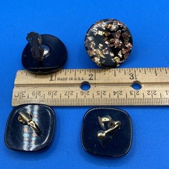 EARRINGS Lot 2 prs Clip-on encased confetti foil Lucite/Acrylic resin vtg 1970s