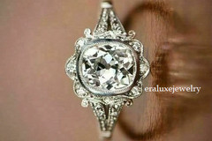Art Deco Style Lab Created Diamond Engagement Wedding 14K White Gold Finish Ring