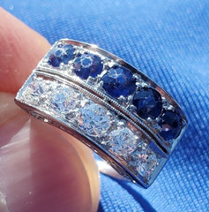 Original EARTH MINED DIAMOND SAPPHIRE Deco Statement Ring PLATINUM Filigree Band