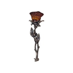 Vintage Sterling Silver Carved Baltic Amber Rose Flower Brooch Pin 2″