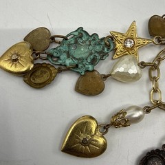 Vtg Charm Heart Floral Necklace Romantic Revival Shabby Chic Goldtone New Clasp