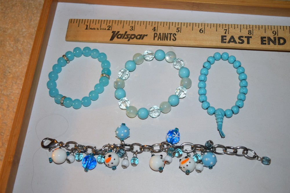Vintage to now lot of 4 glass plastic metal beaded and charm bracelets