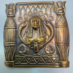 Vintage Egyptian Revival Brooch Art Nouveau Sphinx Goddess Brass Tone
