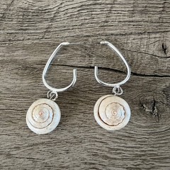 Vintage Natural Shiva Eye Seashell Dangle Earrings Iridescent Spiral Shell Beach