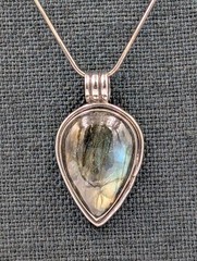 Vtg Sterling Large Teardrop Labradorite Pendant 30 +” Octagon Snake 925 Necklace