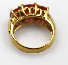 Vintage gold wash over sterling silver 925 reddish pink stones ring UTC sz 5