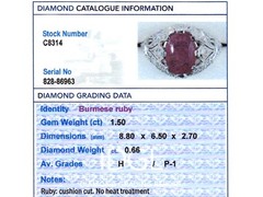 Antique 1.50Ct Burmese Ruby and 0.66Ct Diamond Platinum Dress Ring Circa 1930