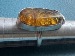 Vintage Latvia Baltic Amber .925 Sterling Silver Ring Size 7.75”