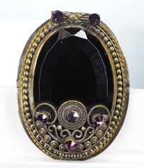Antique brooch pin faceted Czecho Slovakia glass silver & gold mount jewelry