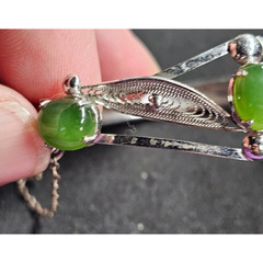 Sorrento Sterling Silver Green Gem Filigree Bangle Bracelet 925 Vintage 2.5in
