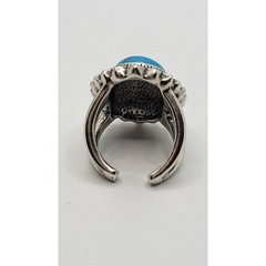 Blue Stone Faux Turquoise Cabochon Statement Ring Dyed Howlite Silver Plated