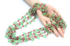 Gorgeous Patte De Verre French Couture Green Purple Acrylic Beads Necklace