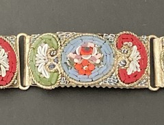 Mosaic Bracelet Vintage Italian Micro Tile Red Blue Green Flower 7.5″