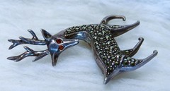 sterling silver Reindeer Brooch garnet, marcasite