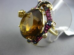 MASSIVE 22.37CT WHITE & BLACK DIAMOND & AAA MULTI GEM 18K YELLOW GOLD SNAKE RING