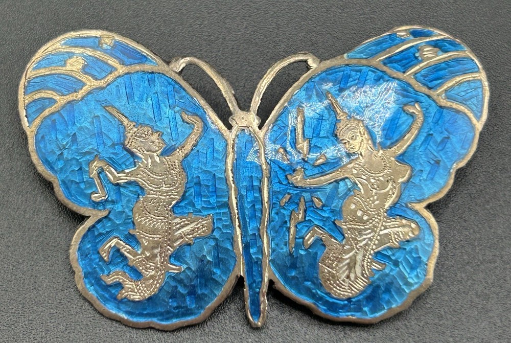 Siam Niello Sterling Silver Blue Butterfly Brooch