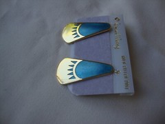 VINTAGE SAMUEL HUANG DESIGNER CLOISONNE RETRO ABSTRACT TEAL ENAMEL STUD EARRINGS