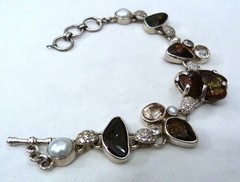 STARBORN FIRE AGATE PEARL CHAMPAGNE WHITE TOPAZ STERLING SILVER BRACELET NEW