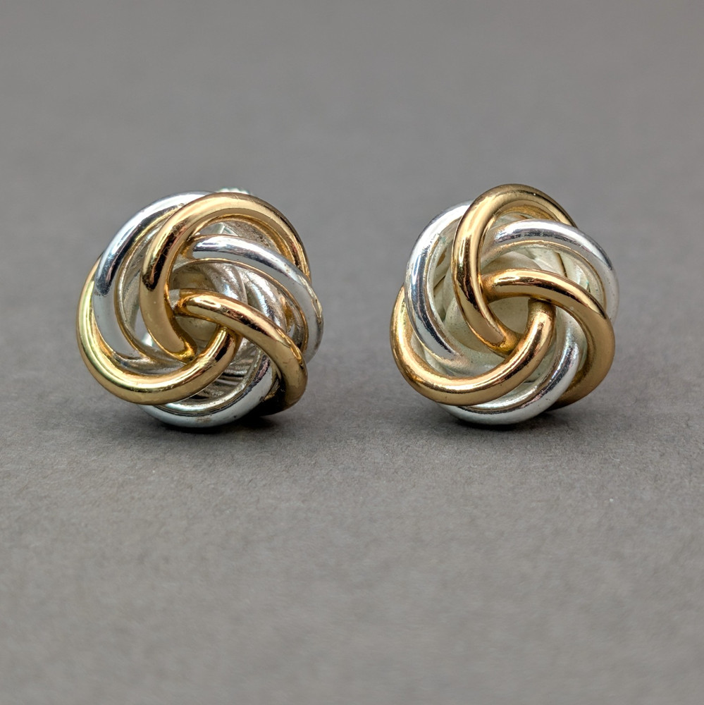 Vintage Napier Mixed Metal Earrings Clips Twist Knot Two Tone Gold Silver Signed
