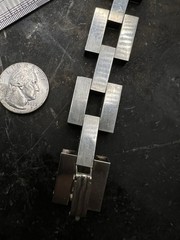 Antique Edwardian Deco Sterling Silver 7.5′ Tank Track Etched Bracelet 30g