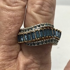 Vintage 18K HGE Gold Plated Blue Baguette & Blue Crystals Ring varied sizes