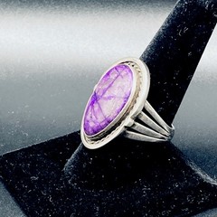 Vintage Navajo Sterling Silver Purple Sugilite Oval Ring Size 9.75