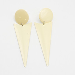 Minimalist Geometric Long Drop Dangle Metal and Cream Enamel Vtg 1980s Earrings