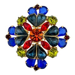 Vintage Edlee Maltese Cross Brooch Multicolor Stones Layered Design Signed