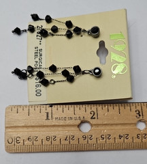 Vintage 1928 Black Tone Beaded Surgical Steel Post Pierced Earrings