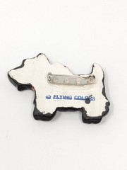 Vintage Scottie Dog Brooch Black Enamel Red Bow Flying Colors Figural Pin