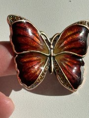 Butterfly Brooch Pin Vintage Rhinestone Enamel Copper?