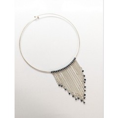 Vintage Silver Tone Y2K Prom Memory Wire Choker Dangle Chain Beaded Necklace