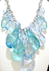 Vintage Clear & Teal Lucite Teardrop Statement Necklace By Graziano! Stunning!!!