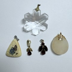 ⁠Vintage Estate Pendant Lot of 5:Red Rhinestone Crystal Snowflake Stone Cabochon