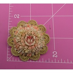 VINTAGE Floral Celluloid Brooch Pink Cream Layered Bouquet 2.25in Japan READ