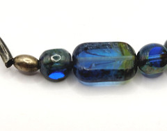Vintage Blue Green Translucent Art Glass Necklace Wavy Silver Tone Alloy 18 in