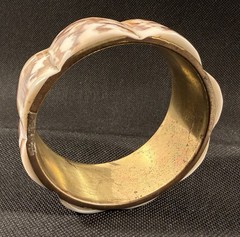 Vintage Philippine Shell Cuff Bracelet Handmade Inlaid Inlay Boho Beach 3-1/8”
