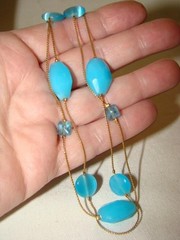 Dainty Vintage OPALINE Blue Cut Glass Double Strand Choker Necklace