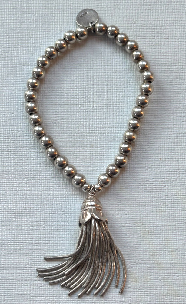 Vintage Sterling Silver Beaded Tassel Bracelet by Joy Bali c. 1990s–2000s, 7”