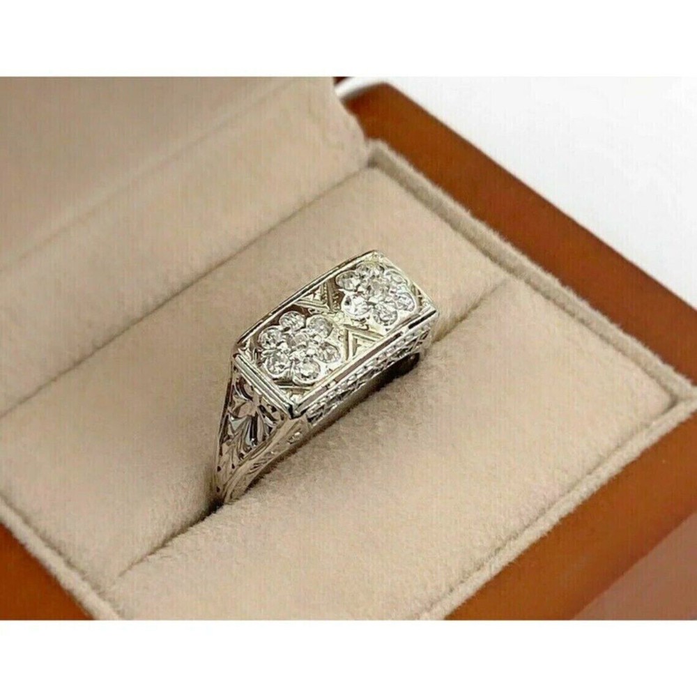 Vintage Style Flower Filigree Ring 2 Ct Lab Created Diamond 14k White Gold Over