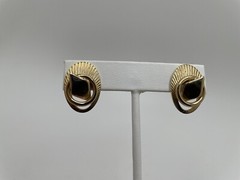 Vintage Signed Alice Gold Tone Circle Screw Back Earrings 3D 80s