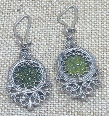 Vintage Earrings Rostov Finift Russian Enamel Painted Floral Dangle Silver Tone
