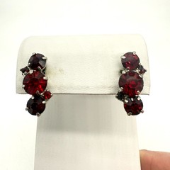Vintage Coro Earrings Dark Red Glass Drop Prong Set Stones Screwback Signed