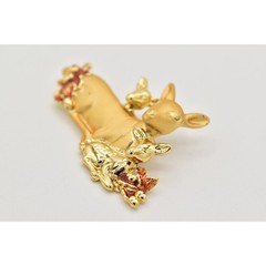Danecraft Vintage Christmas Deer Pin Brooch Red Fawn Doe Brushed Gold Signed A19