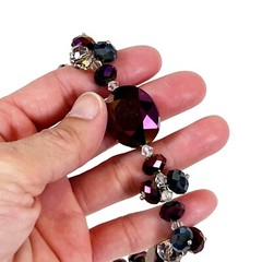Handmade Faceted Irridescent Purple Crystal Bead Statement Necklace Large Oval