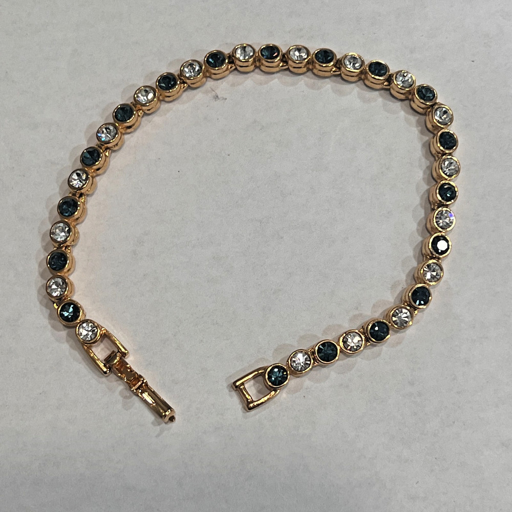 VTG Joan Rivers BLUE White crystal rhinestone bracelet tennis colorful