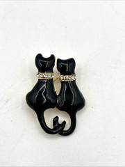 VTG Cat Brooch Pin Lot/4 Enamel Gold Tone Rhinestones Articulating Tail (1 VERO)